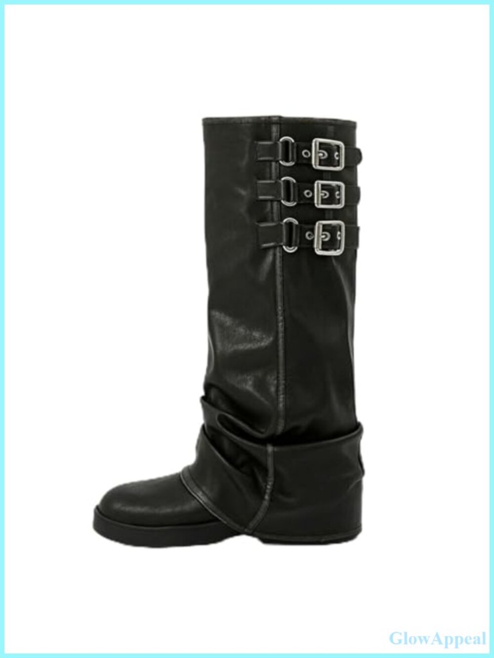 Women's Slouchy Knee High Boots Faux Leather Chunky Low Heel Pull On